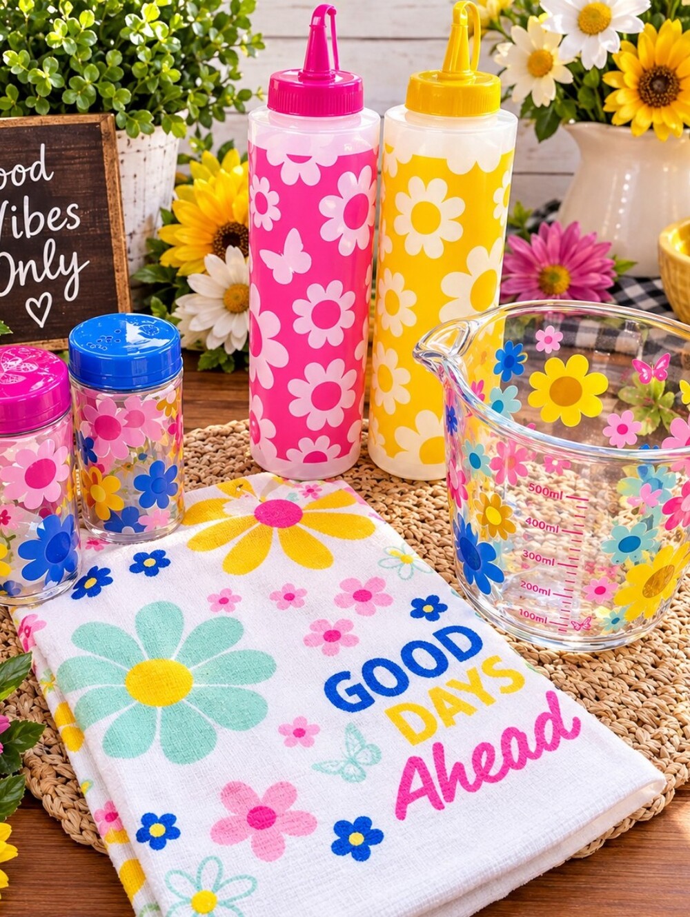 Dolly Parton Decorative Floral Kitchen Towel and Accessories Set - Pink & Yellow